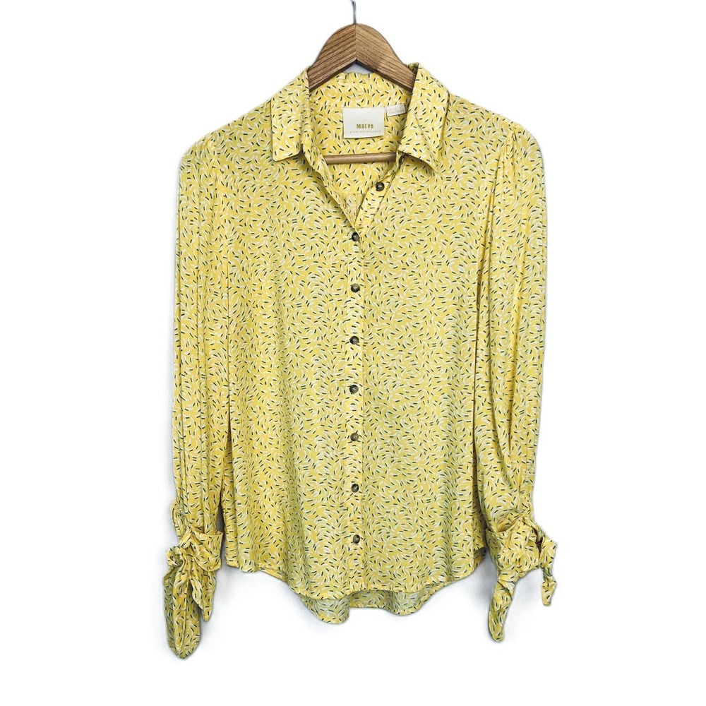 Maeve By Anthropologie Size 6‎ Blithe Button-Up Collared Top Tie Cuff Yellow
